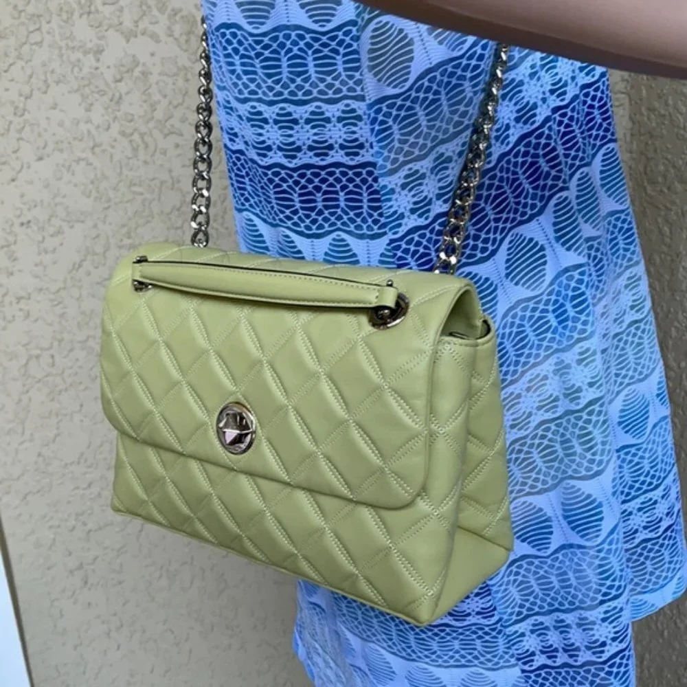 Kate Spade Natalia Smooth Leather Medium Flap Shoulder Bag Frosty Lime